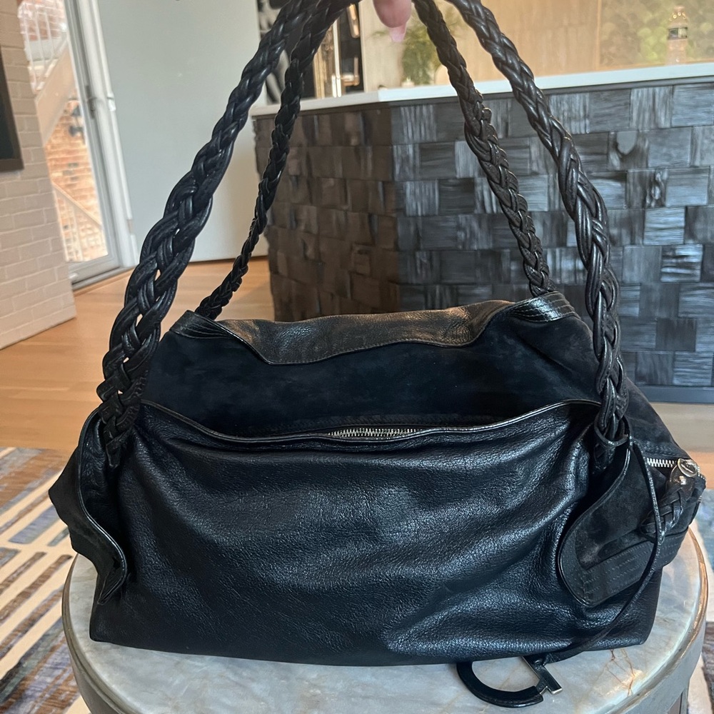 Salvatore Ferragamo Leather & Suede Slouchy Handbag with Braided Shoulder Straps